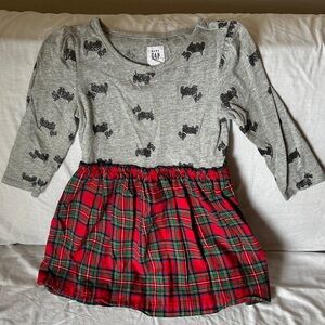 GAP Gray and Red Plaid Dog Print Dress
